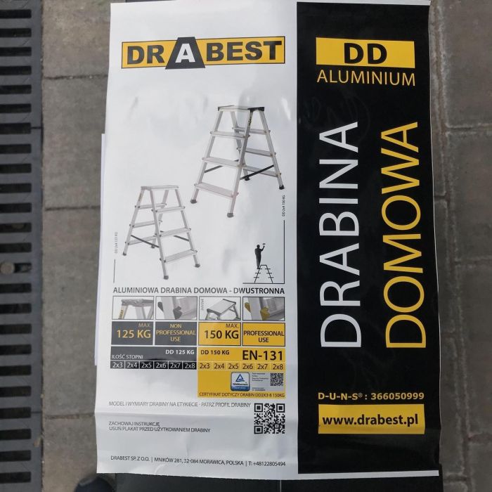 Двостороння алюмінієва драбина Drabest PRO 2х4 150 кг