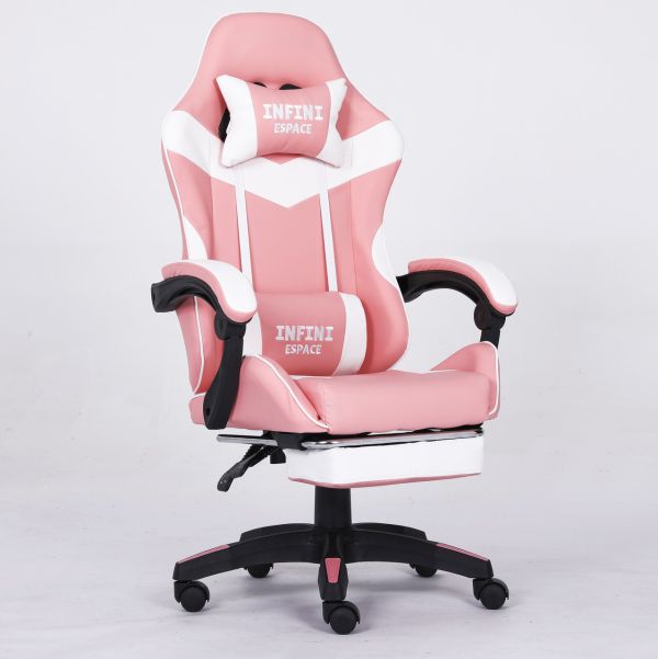 Компьютерное кресло с подставкой для ног INFINI ESPACE Розово-белый