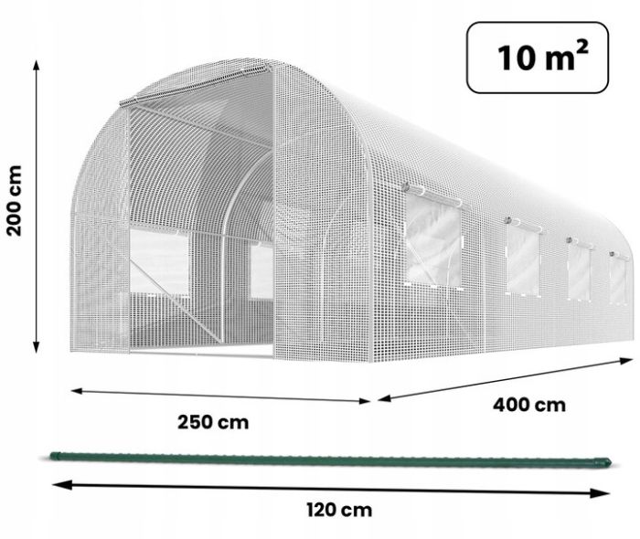 Теплиця PLONOS (профіль 25 мм, 1 вхід) 4х2,5х2 м 10 м² Білий