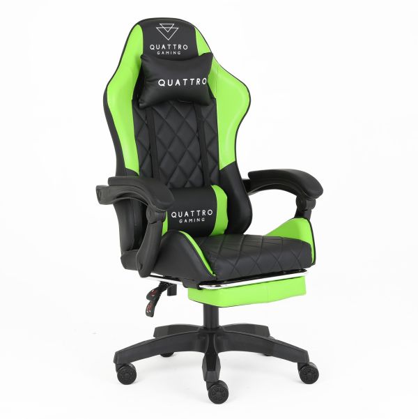 Комп‘ютерне крісло із підставкою для ніг CARBON Quattro Gaming Чорно-зелений