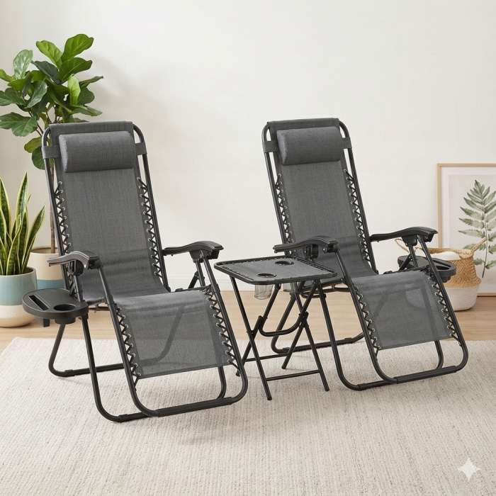 Набір садових лежаків зі столиком Ideal Garden TDC-2503 Графітовий