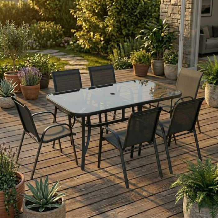 Скляний садовий обідній стіл для тераси Ideal Garden AY014 150х90 см Чорний