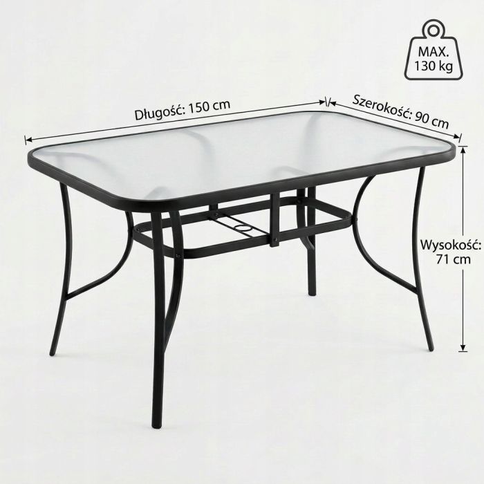Скляний садовий обідній стіл для тераси Ideal Garden AY014 150х90 см Чорний