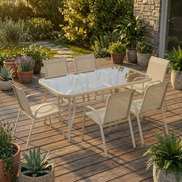 Набір садових меблів Ideal Garden AY016 стіл + 6 крісел | Бежевий