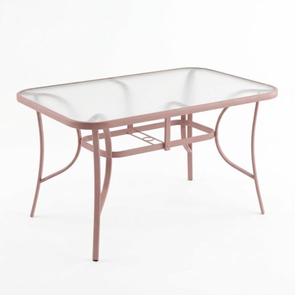 Скляний садовий обідній стіл для тераси Ideal Garden AY014 150х90 см Рожевий